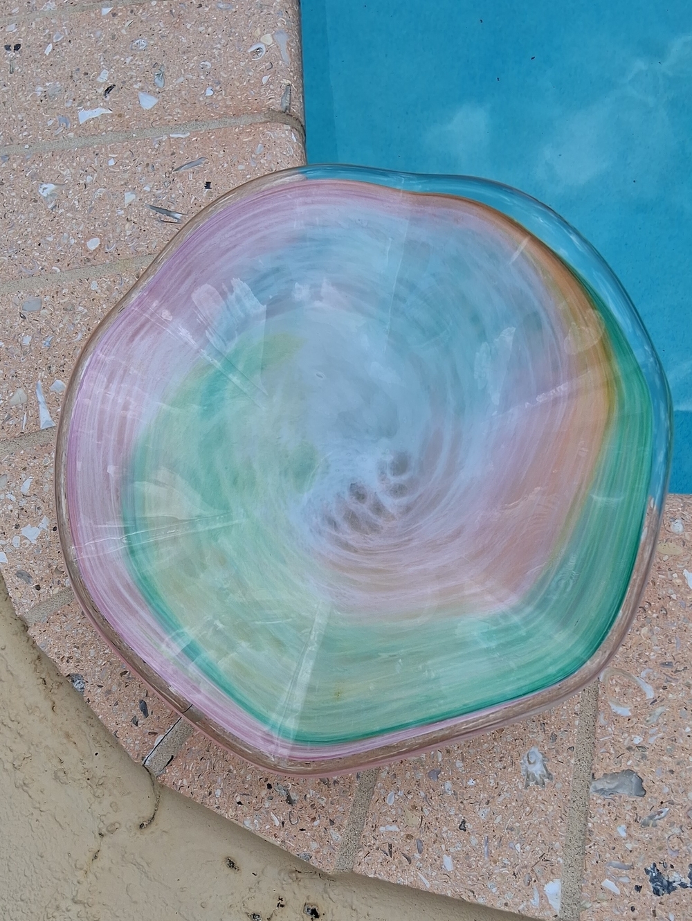 Murano Mid-20th Century Multicolor Italy Blown Glass Centerpiece Bowl.